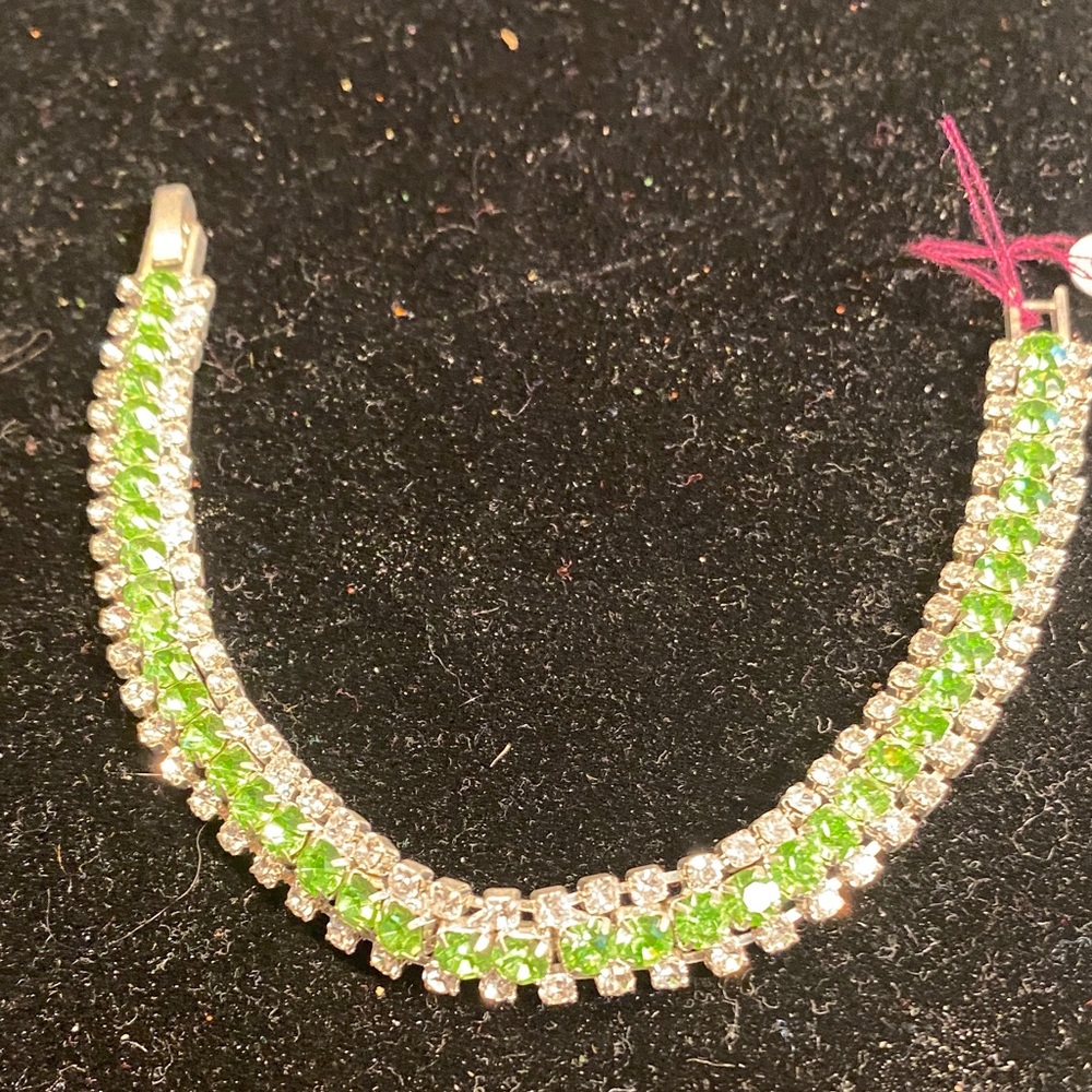 Double-Row Green Crystal Tennis Bracelet - Women's Jewelry